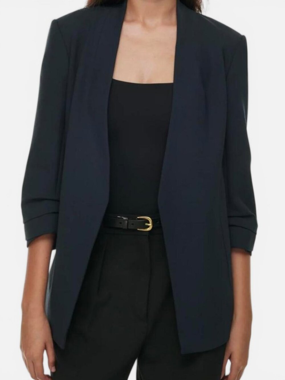 Babaton Power Hip Navy Draped Blazer Size 2 Open Front Crepe Jacket Aritzia